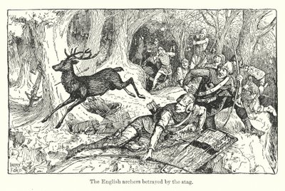 A szarvas által elárult angol íjászok (litográfia) alkotó: Henry Justice Ford
