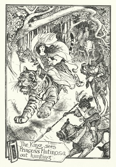 A király látja Mutinosa hercegnőt vadászni (metszet) alkotó: Henry Justice Ford