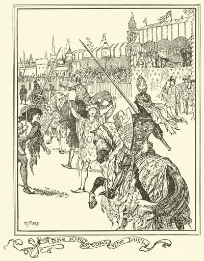 A király megállítja a párbajt (metszet) alkotó: Henry Justice Ford