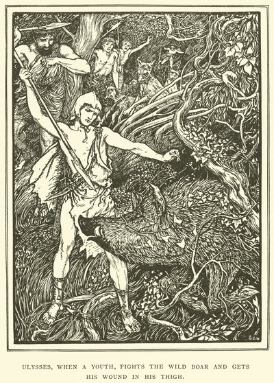 Ulysses, amikor egy fiatal megküzd a vaddisznóval, és a combjába kapja a sebet alkotó: Henry Justice Ford