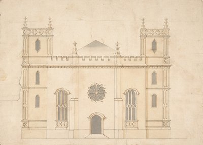 Újjáéledő gótikus templom homlokzata, 1745-76. alkotó: Henry Keene.