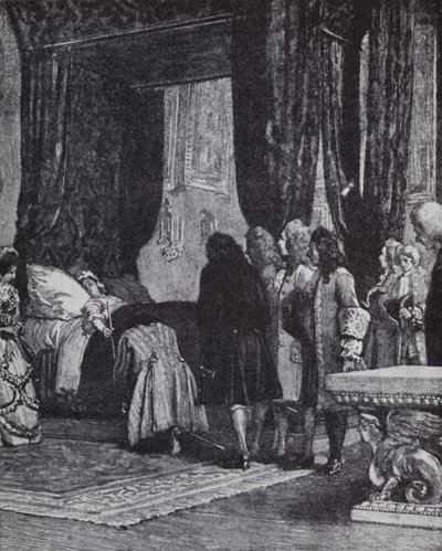 Anna királynő a halálos ágyán, és Shrewsbury hercegét kincstárnokká nevezte ki alkotó: Henry Marriott (after) Paget