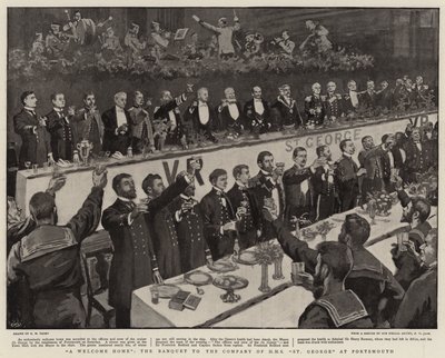 Üdvözöljük otthon, a bankett H M S St George társaságában Portsmouthban alkotó: Henry Marriott Paget