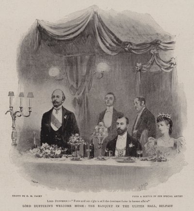 Lord Dufferin Üdvözöljük otthon, a bankett az Ulster Hallban, Belfastban alkotó: Henry Marriott Paget