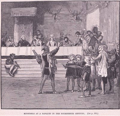 Menstrels egy banketten a XIV. században alkotó: Henry Marriott Paget