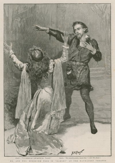 Mr és Mrs Beerbohm Tree a Hamletben a Haymarket Színházban (metszet) alkotó: Henry Marriott Paget