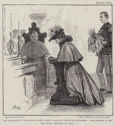 Helene montenegrói hercegnő áttérés a római katolikus hitre, a szertartás Bariban, a királyi esküvő Olaszországban alkotó: Henry Marriott Paget