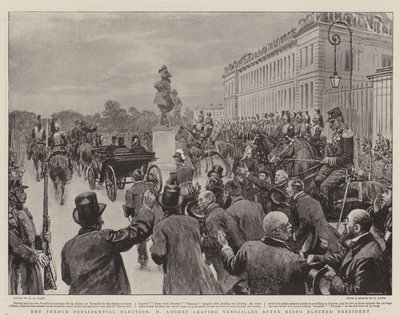 A francia elnökválasztás, M Loubet elhagyja Versailles-t, miután elnökké választották alkotó: Henry Marriott Paget