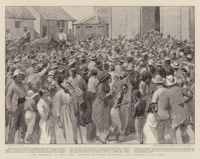 A háború borzalmai, éhező menekültek etetése Santiagoból, Caneyben alkotó: Henry Marriott Paget