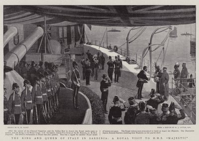 Olaszország királya és királynője Szardínián, királyi látogatás a HMS Majesticben alkotó: Henry Marriott Paget