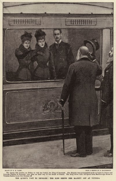 A királynő dániai látogatása, a király elbúcsúztatja Őfelségét Victoriánál alkotó: Henry Marriott Paget