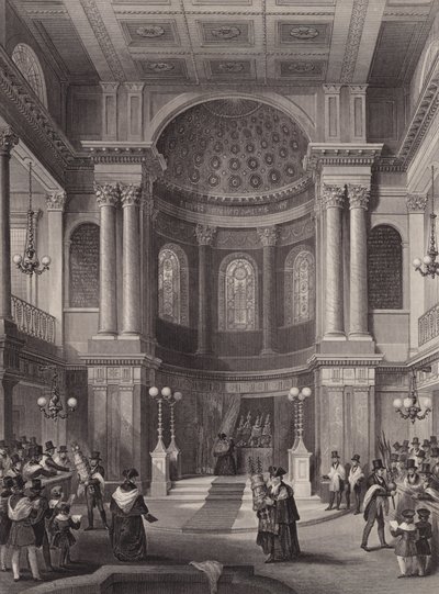 A Tabernákulumok ünnepének megünneplése, Zsidó Zsinagóga, Nagy Szent Ilona, London (metszet) alkotó: Henry Melville