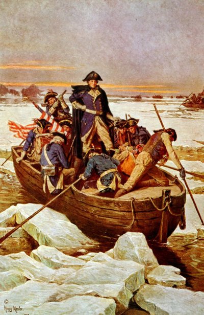 George Washington átkelés a Delaware folyón”, 1776. december 25. Egy incidens az 1775-1783-as függetlenségi háborúban (amerikai függetlenségi háború), amikor George Washington (1732-1799) az amerikai hadsereg főparancsnoka volt. Illusztráció c1912. alkotó: Henry Mosler