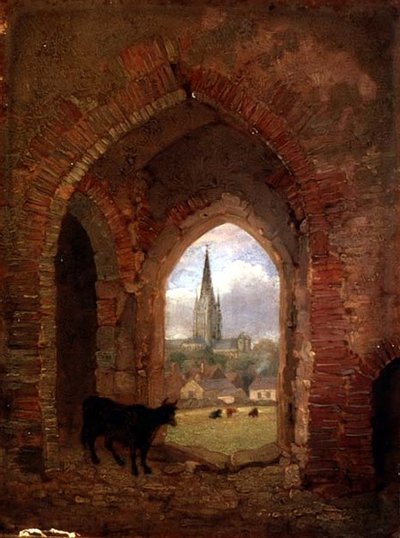 Kilátás a tehéntorony boltívén át, Norwich (olaj, tábla) alkotó: Henry Ninham