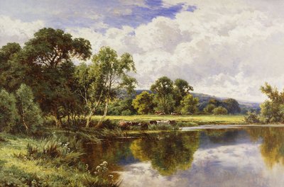 Erdős folyó táj marhákkal, alkotó: Henry Parker