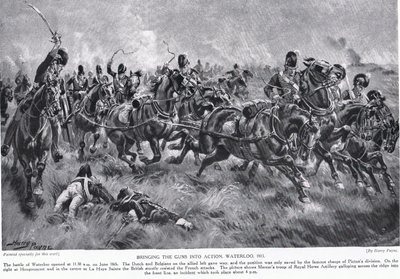 A fegyverek működésbe hozása, Waterloo, illusztráció a Hutchinson történetéből a brit nemzetről alkotó: Henry Payne