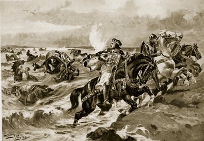 John elveszti a poggyászát, illusztráció a „Hutchinson története a brit nemzetről”, 1920 körül alkotó: Henry Payne