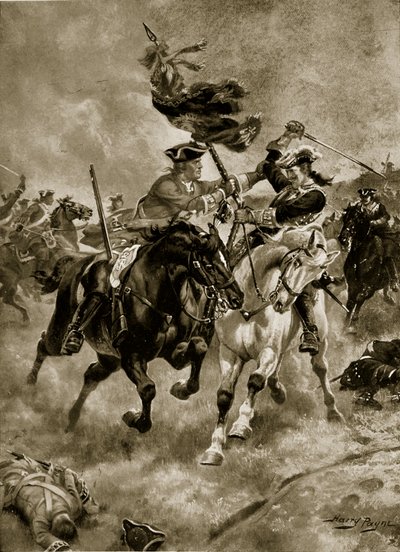 A blenheimi csata: A lovasság akcióban, illusztráció a Hutchinson történetéből a brit nemzetről, 1923 körül alkotó: Henry Payne