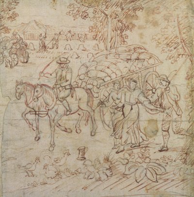Táj aratógépekkel hazatérve, 1595-1605 körül (toll és barna tinta papíron) alkotó: Henry Peacham