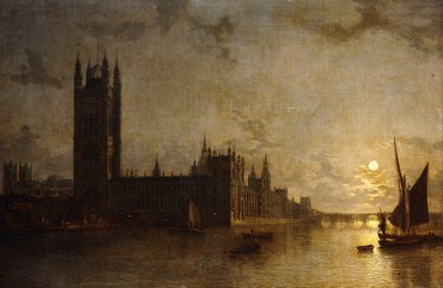 Westminster Abbey, A Parlament házai a Westminster híd építésével, 1859 alkotó: Henry Pether