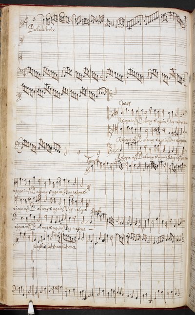 Purcell autográf partitúrája: „Örülj az Úrban mindig”, R.M.20.h.8, f.37v, 1680-90 körül (toll és tinta papíron) alkotó: Henry Purcell