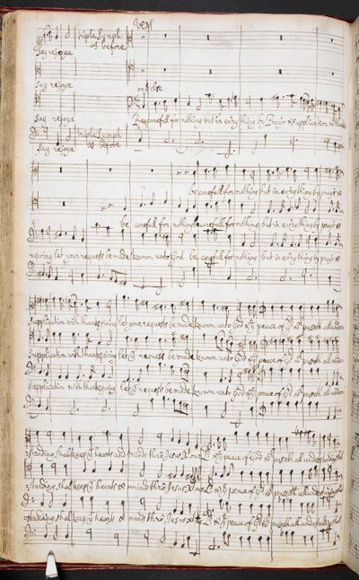 Purcell autográf partitúrája: „Örülj az Úrban mindig”, R.M.20.h.8, f.38v, 1680-90 körül (toll és tinta papíron) alkotó: Henry Purcell