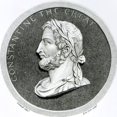 Nagy Konstantin portréja, „A Római Birodalom hanyatlásának és bukásának története”, 5. évf. 49. oldal, Edward Gibbon, 1808 alkotó: Henry R. Cook