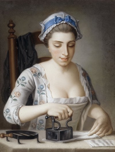 Egy szobalány vasalása, alkotó: Henry Robert Morland