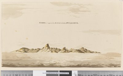 25aa Eimeo oldal, ahogyan a Matavai-öbölből látszik, Otahiete, 1768-75 (toll és tinta és mosás) alkotó: Henry Roberts
