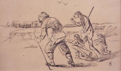 Golfozók a Practice on the Beach-re, illusztráció a „Graphic” magazinból, kocsmából. 1870 körül (litho) alkotó: Henry Sandercock