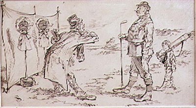 A golfozót megzavarja az üzletkötő, illusztráció a Graphic magazinhoz, 1870 körüli kiadás. alkotó: Henry Sandercock