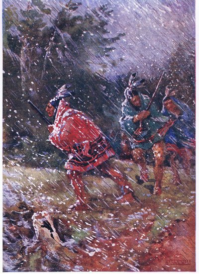 Vörös indiánok vadásznak a hóviharban alkotó: Henry Sandham