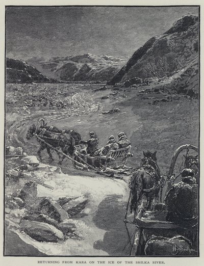 Visszatérve Karából a Shilka folyó jegén (litho) alkotó: Henry Sandham