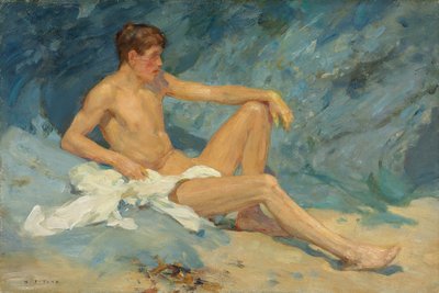 Egy férfi akt sziklákon fekve alkotó: Henry Scott Tuke