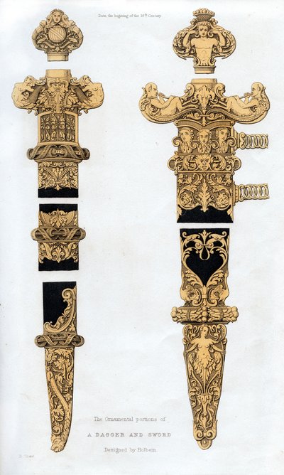 Tőr és kard, 16. század eleje, 1843. alkotó: Henry Shaw