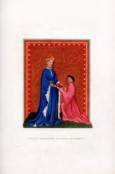 Occleve bemutatja könyvét V. Henriknek, c1410, 1843. alkotó: Henry Shaw