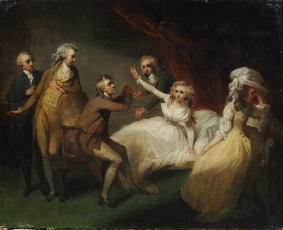 Camilla lábadozik ájulásából, az 1796-ban megjelent „Camilla” vagy „A fiatalság képe” egy jelenet illusztrációja alkotó: Henry Singleton