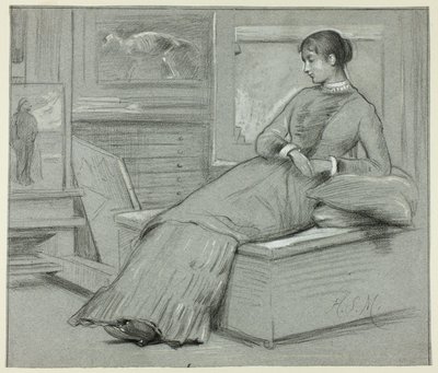 Platformon pihenő nő alkotó: Henry Stacy Marks