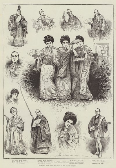 Vázlatok a "The Mikado" című filmből a Savoyai Színházban (metszet) alkotó: Henry Stephen (b.1861 fl.1880 1925) Ludlow