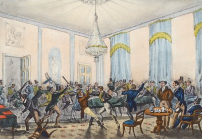 A H--ll of a row in a Hell, Mytton mutatja harc (litho) alkotó: Henry Thomas (after) Alken