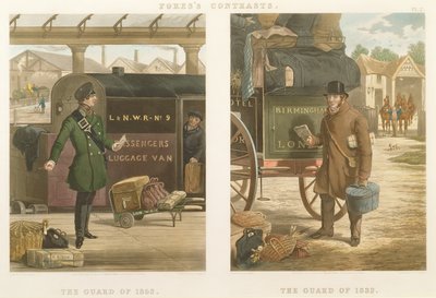 Fore kontrasztjai: The Guard of 1832, The Guard of 1852, metszett: John Harris (1811-65) 1852 (kézzel színezett akvatinta) alkotó: Henry Thomas Alken