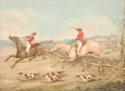 Ugrás kettős oxeren át - Lovas nehéz helyzetben alkotó: Henry Thomas Alken