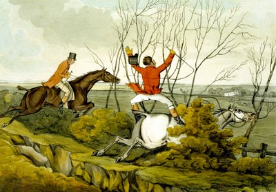 Áthatolás a sövényen, „minősített lovaktól és minősíthetetlen lovasoktól” alkotó: Henry Thomas Alken