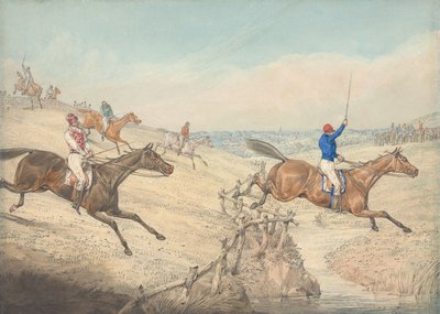 Akadályverseny: a mezőny alacsony korláton és patakon kel át alkotó: Henry Thomas Alken