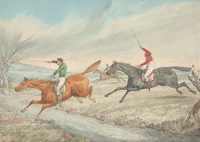 Akadályverseny: Három lovas átugrat egy patakot alkotó: Henry Thomas Alken