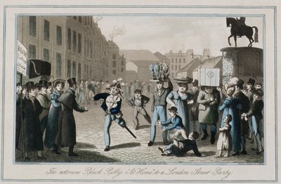 A hírhedt fekete Billy „At Home” egy londoni utcai partira, Thomas Sutherland (sz. 1785) metszet, 1823 (színes rézkarc) alkotó: Henry Thomas Alken