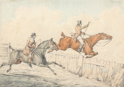 Két lovas átugrik egy fakerítést alkotó: Henry Thomas Alken