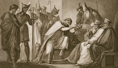 II. Edward lemond a koronájáról, Schiavonelli metszet, illusztráció David Hume „Anglia története” című kocsmájából. R. Bowyer, London, 1812 alkotó: Henry Tresham