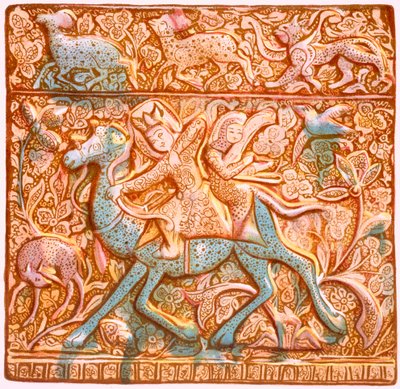 Csillogó perzsa fali cserép: szerelt szász íjász, XIX. alkotó: Henry Wallis