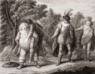 Falstaff with the body of Hotspur on his back. (print) alkotó: Henry William (after) Bunbury